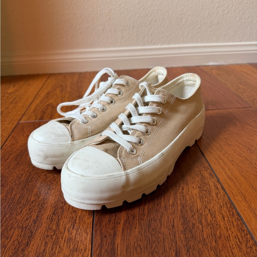 Sincerely Jules Tan and White Sneakers